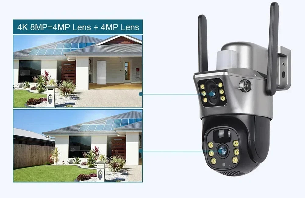 Cámara solar 4K de 8 MP con doble pantalla, Wi-Fi de doble banda 5G y 2.4 GHz, PTZ inalámbrica para exteriores, detección PIR, CCTV, EseeCloud