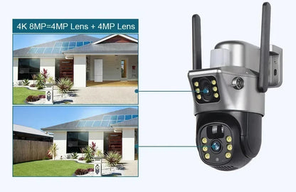 Cámara solar 4K de 8 MP con doble pantalla, Wi-Fi de doble banda 5G y 2.4 GHz, PTZ inalámbrica para exteriores, detección PIR, CCTV, EseeCloud