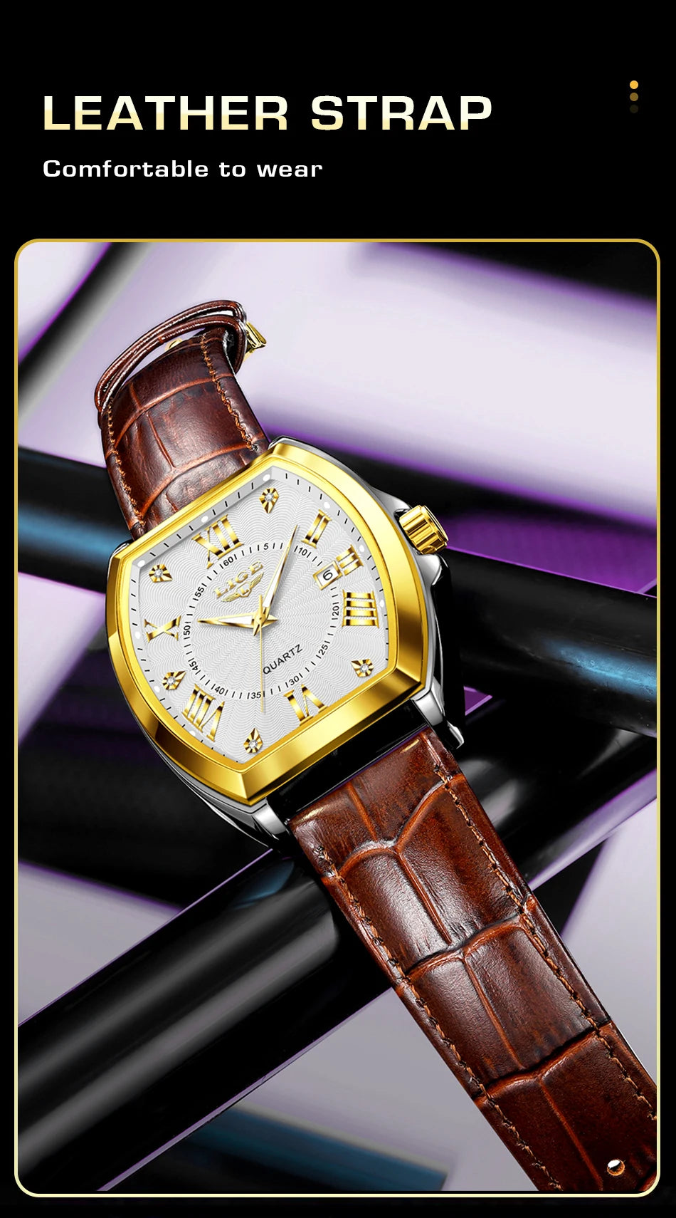 LIGE - Nuevos relojes militares para hombre, marca original de lujo, de cuero, de cuarzo, cronógrafo cuadrado resistente al agua