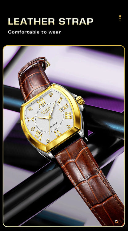 LIGE - Nuevos relojes militares para hombre, marca original de lujo, de cuero, de cuarzo, cronógrafo cuadrado resistente al agua