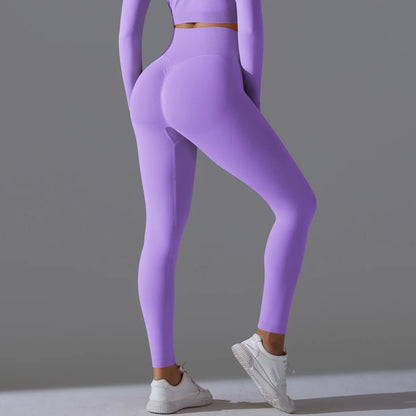 Leggings deportivos de yoga para mujer, sin costuras, cintura alta, elásticos, color sólido, para gimnasio, correr, secado rápido, realce y efecto moldeador.
