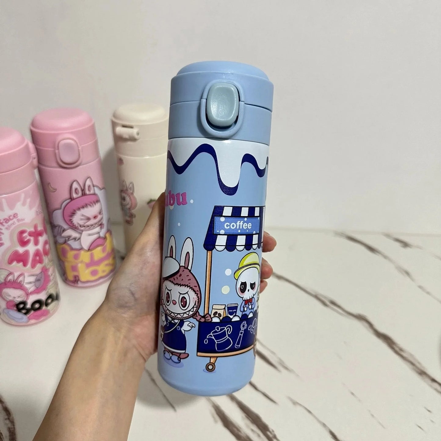 Taza de guisante de acero inoxidable 304 con aislamiento de dibujos animados de gran capacidad y hebilla elástica, portátil, para decoración del hogar y materiales de bricolaje.
