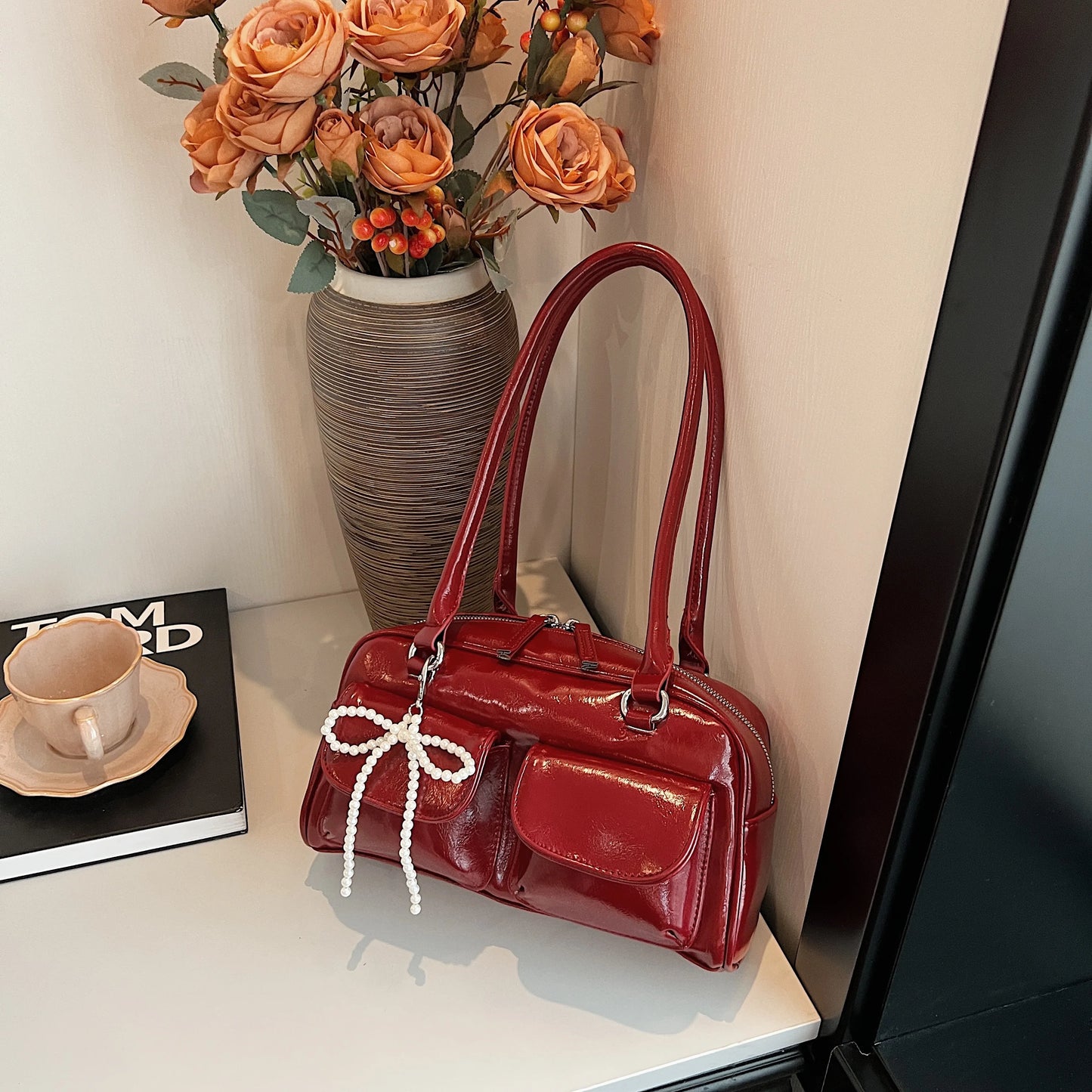 Bolso de hombro con lazo para mujer, edición coreana 2024, moderno y versátil.