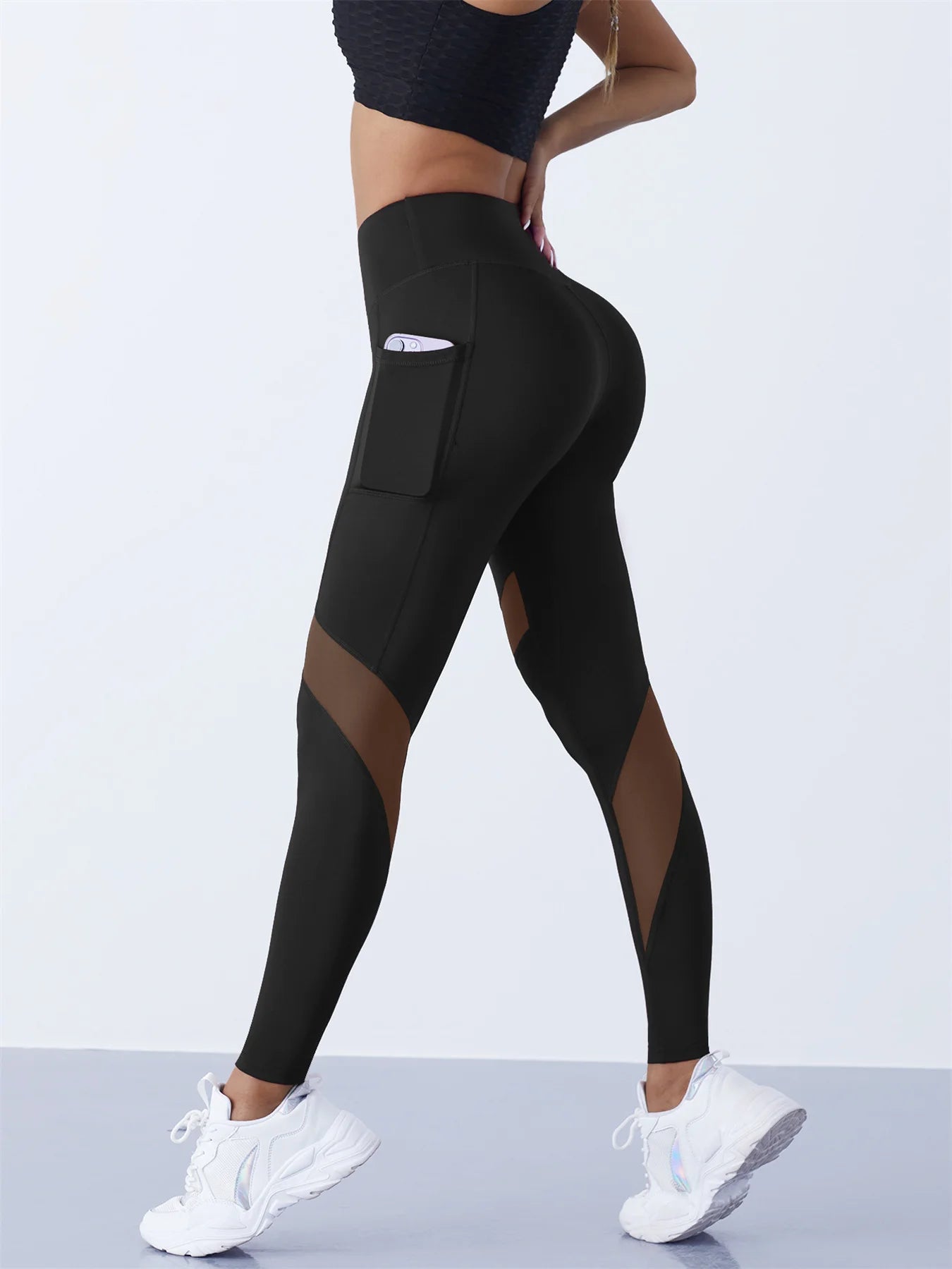 Women's Mesh Splicing Yoga Pants Shaping Leggings High Waist Tummy Control Lift Hips Running Workout Activewear Pants For Female