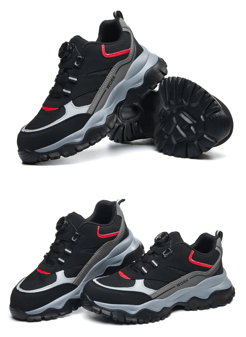 Zapatillas ligeras y transpirables con punta de acero para hombre, calzado de seguridad con protección antigolpes y antiperforación, con botones giratorios.