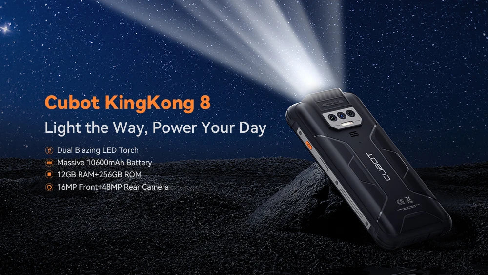Cubot KingKong 8, smartphone Android resistente al agua y a los golpes, 12 GB de RAM (6 GB + 6 GB), 256 GB de ROM, batería de 10600 mAh, NFC, procesador de ocho núcleos, 4G, OTG.