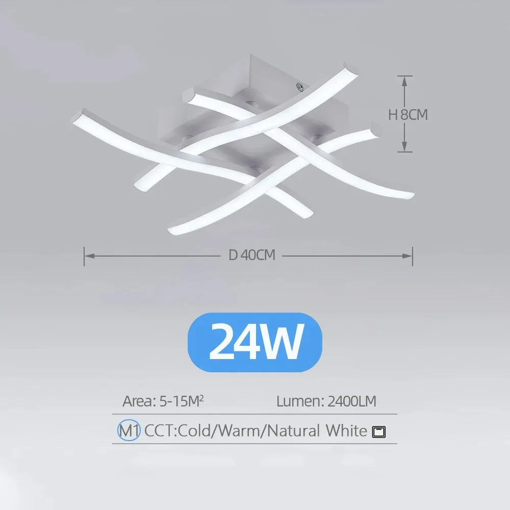 Lámpara de techo LED moderna para sala de estar, restaurante, luz variable de 3 colores, dormitorio, balcón, 24 W, diseño curvo