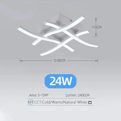Lámpara de techo LED moderna para sala de estar, restaurante, luz variable de 3 colores, dormitorio, balcón, 24 W, diseño curvo