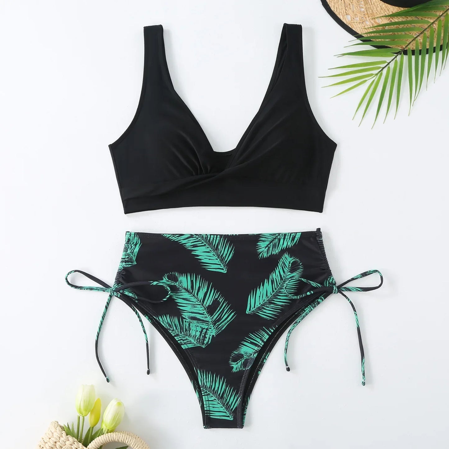 Oferta de temporada: nuevo traje de baño de nailon de color puro, cintura alta, sexy, para mujer, conjunto de bikini de moda, fuente de casa, ajuste cómodo