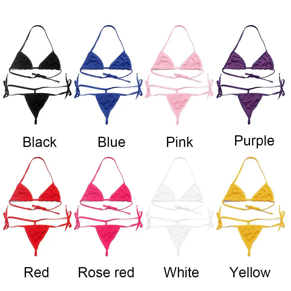 Conjunto de lencería sexy para mujer, top corto, sujetador y braguita, color liso, push up, tanga transparente
