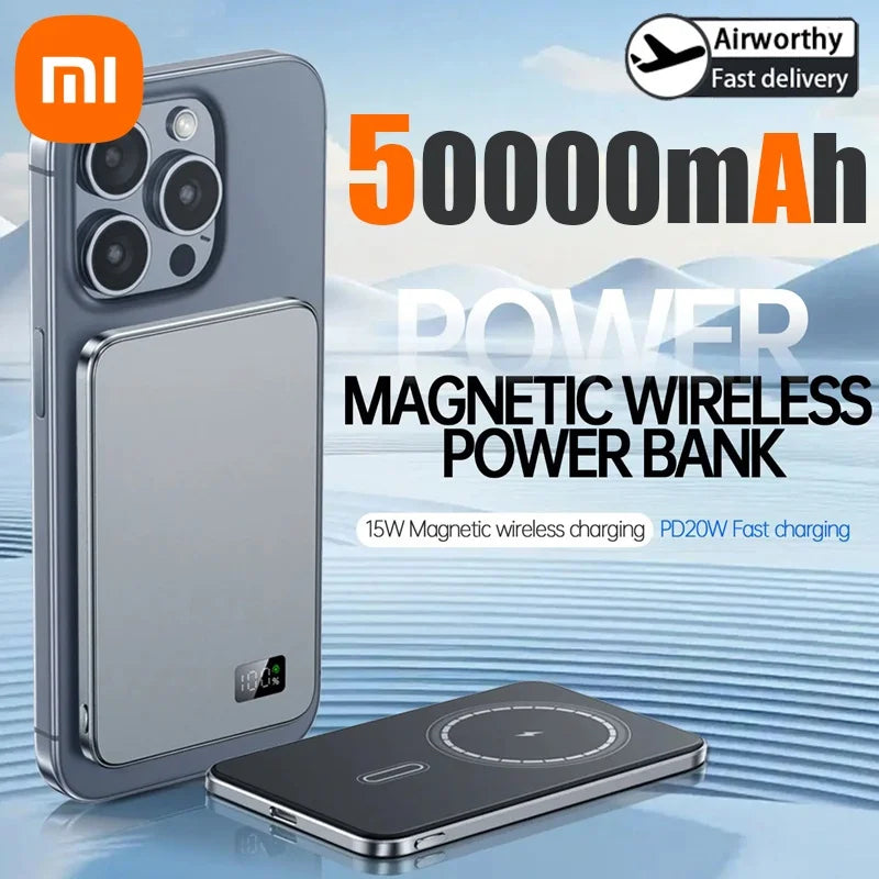 Batería externa inalámbrica magnética portátil Xiaomi de 500.000 mAh, PD22,5 W, carga rápida, compatible con Magsafe para iPhone y Samsung.