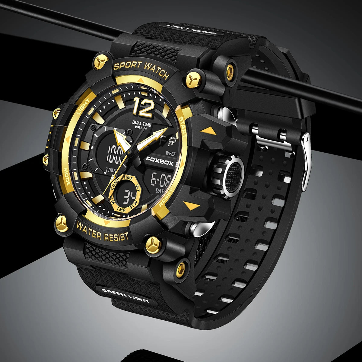 Relojes de pulsera para hombre con pantalla LED de lujo FOXBOX, deportivos, luminosos, impermeables, militares, de cuarzo, para hombre, Relogios Masculino + Caja