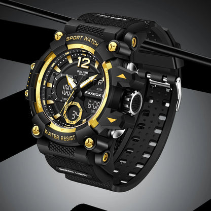 Relojes de pulsera para hombre con pantalla LED de lujo FOXBOX, deportivos, luminosos, impermeables, militares, de cuarzo, para hombre, Relogios Masculino + Caja