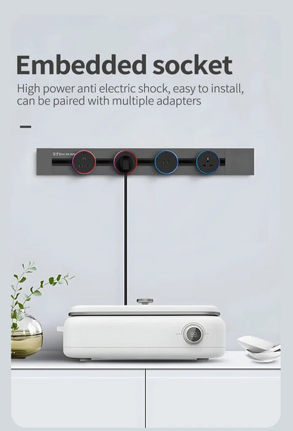 Enchufes de carril ultrafinos integrados, universales, UE, EE. UU., Reino Unido, USB, LED, adaptador eléctrico, riel para electrodomésticos inteligentes de alta gama