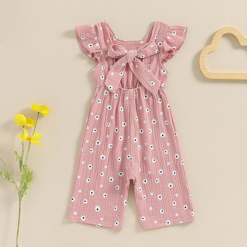 Ropa para niños pequeños, monos de verano para niñas, monos de algodón con estampado floral, sin espalda y con lazo, ropa para bebés