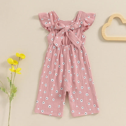 Ropa para niños pequeños, monos de verano para niñas, monos de algodón con estampado floral, sin espalda y con lazo, ropa para bebés
