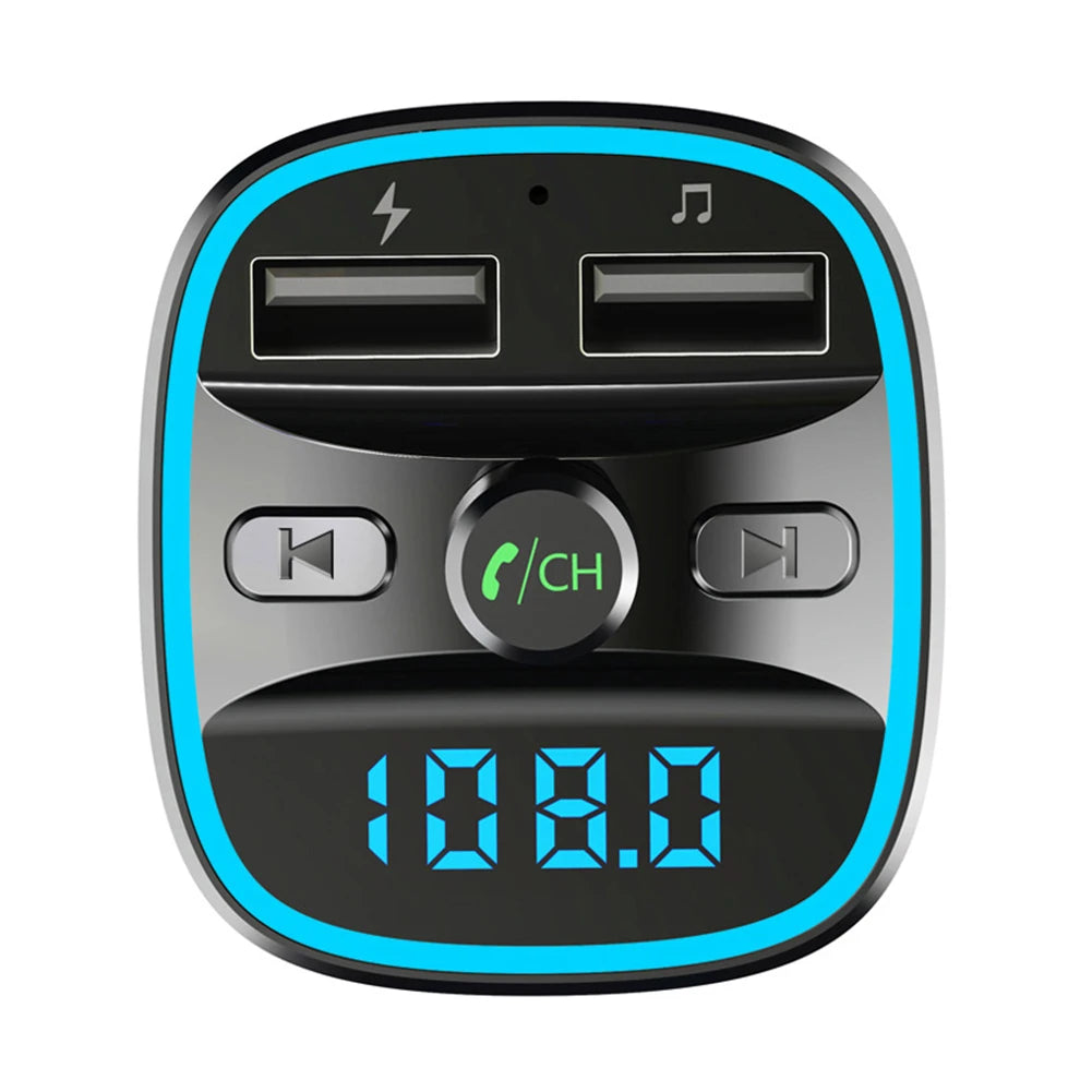 Transmisor modulador FM Bluetooth 5.0 portátil para coche con textura clásica, práctico cargador multifuncional para MP3
