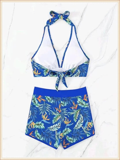 Bikini Halter 2023 para mujer, traje de baño de cintura alta, bañador sexy para mujer, traje de baño con estampado de hojas, ropa de playa de verano