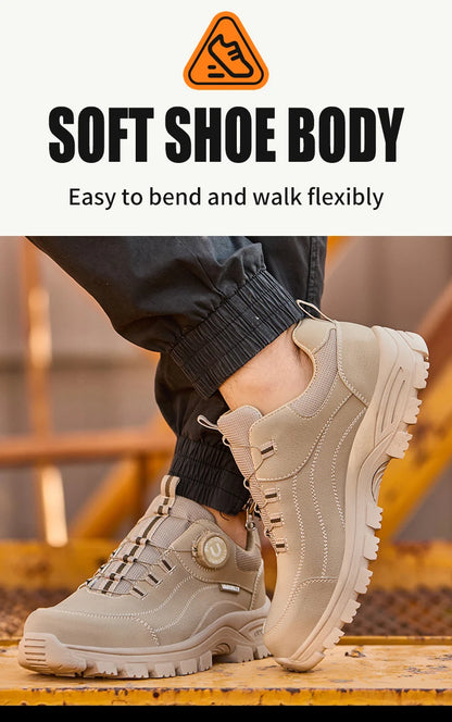 Calzado de seguridad para hombre con diseño de botones, puntera de acero, resistente a la compresión y suela antideslizante para trabajo en exteriores y talleres.