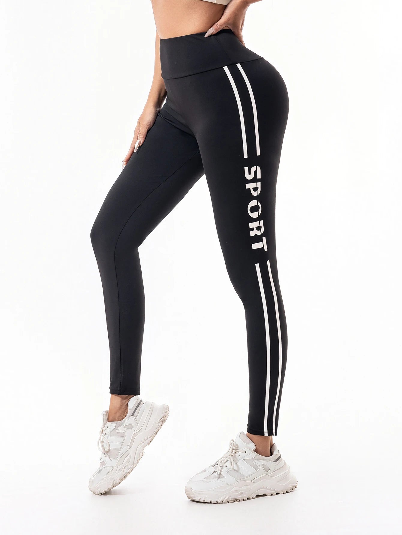 Pantalones de yoga de cintura alta con efecto push-up para mujer, pantalones deportivos para correr, entrenar y hacer fitness, leggings deportivas con estampado de letras.