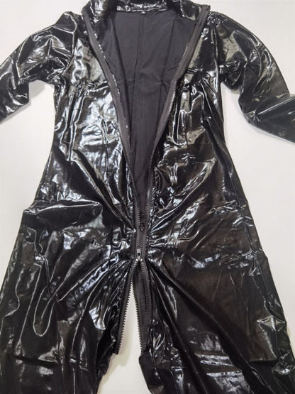 Sexy Cat Womens Jumpsuit Zentai Suit Fancy Dress Shiny Black Wetlook Leather Cat Catsuit Halloween Costumes For Women