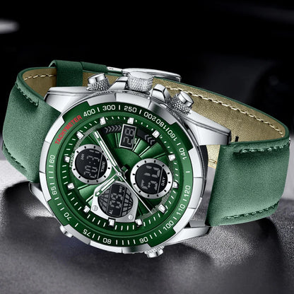 FOXBOX - Reloj de lujo para hombre, de marca superior, con alarma LED, de cuarzo, de cuero, resistente al agua, luminoso