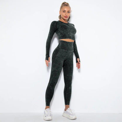 Conjunto de gimnasio con top corto sin costuras para mujer, conjunto de entrenamiento de yoga, ropa deportiva, leggings push up, chándal