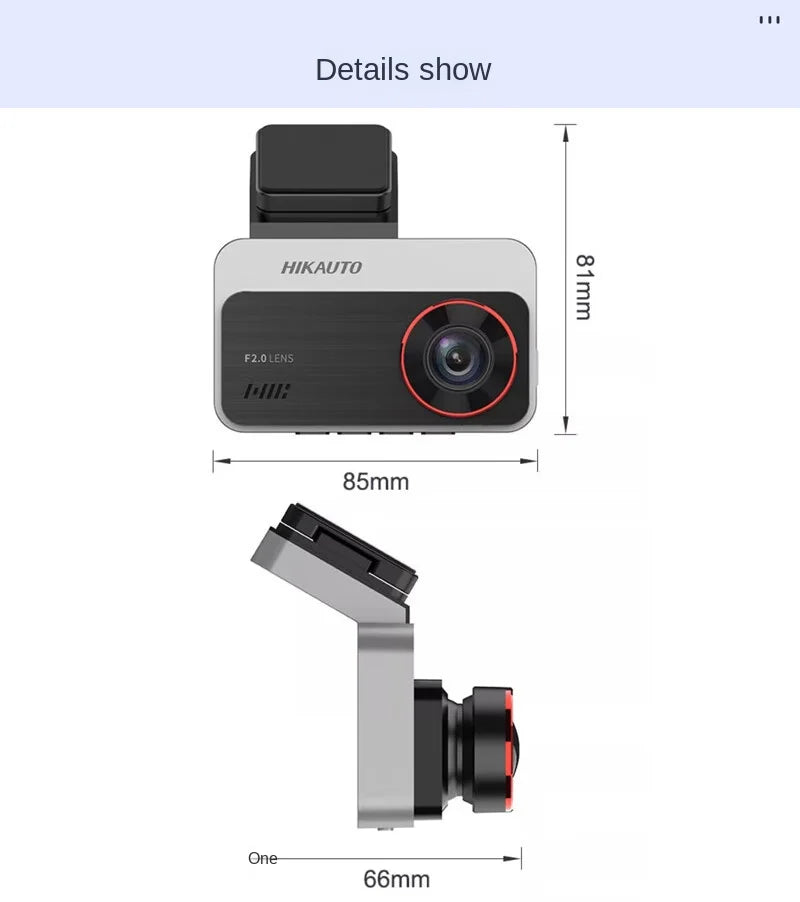 Grabadora de salpicadero Hikvision con cámara dual delantera y trasera, visión nocturna Starlight y pantalla de 3 pulgadas.