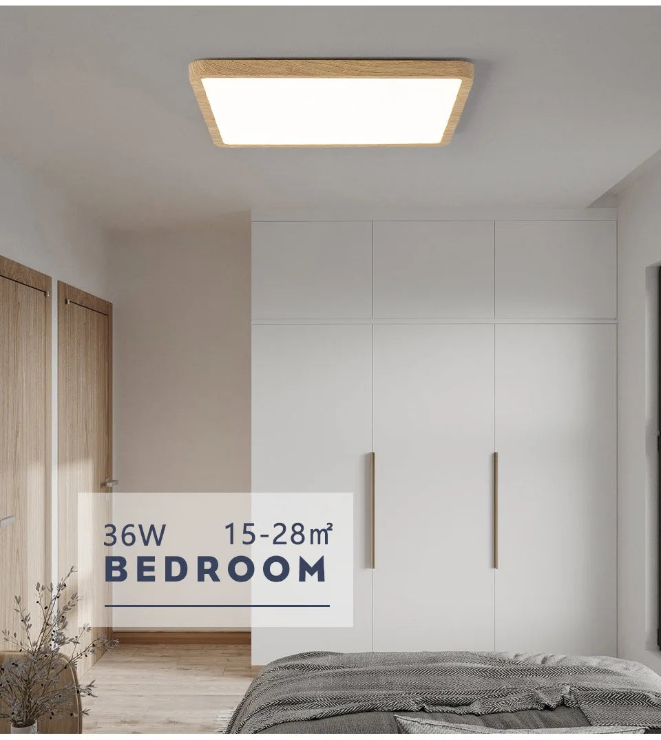 Lámpara de techo LED inteligente MARPOU Tuya con diseño de madera, control por voz mediante aplicación Alexa/Google y mando a distancia. Lámpara de techo cuadrada para salón.