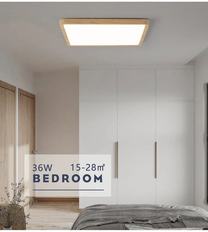 Lámpara de techo LED inteligente MARPOU Tuya con diseño de madera, control por voz mediante aplicación Alexa/Google y mando a distancia. Lámpara de techo cuadrada para salón.