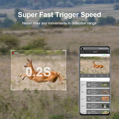1/2 cámara de rastreo celular UCon 4G 2K con energía solar, activación por movimiento (0,2 s), visión nocturna.