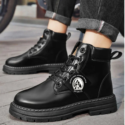 Botas altas de cuero para hombre, botines de moda para exteriores, con cordones, cómodas, planas y antideslizantes