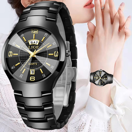 Reloj de cuarzo de cerámica de moda LIGE para mujer, reloj deportivo informal con fecha semanal, reloj creativo de acero resistente al agua para mujer