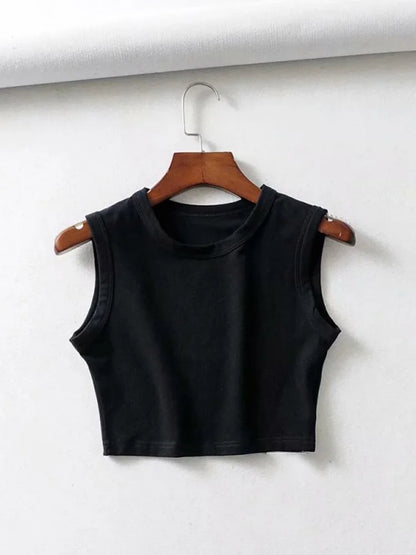 Tops cortos blancos vintage de verano para mujer, estilo motero, estilo punk negro, camiseta sin mangas sexy, ropa urbana coreana, top corto sin mangas para mujer
