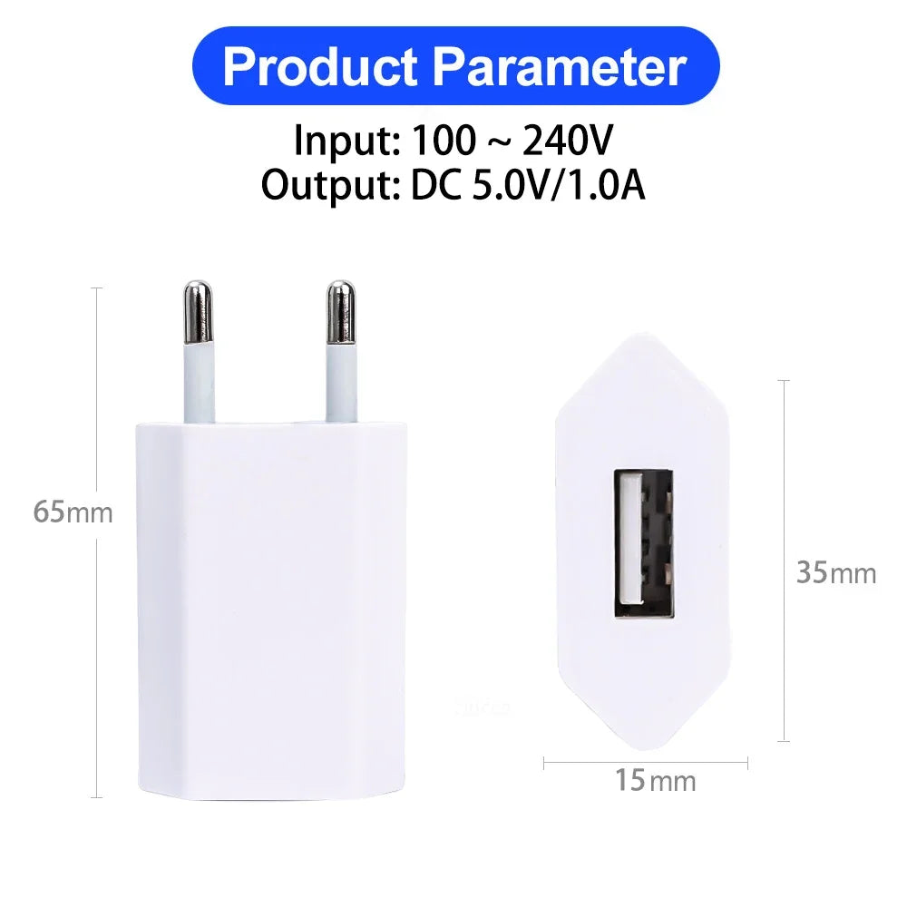 Cargador de teléfono de pared mini universal de 5 V y 1 A con enchufe europeo USB para iPhone, Samsung, Xiaomi, Redmi, Google y Huawei, adaptador de corriente, 1-5 unidades