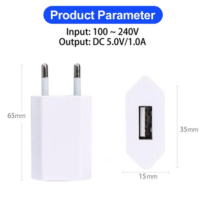 Cargador de teléfono de pared mini universal de 5 V y 1 A con enchufe europeo USB para iPhone, Samsung, Xiaomi, Redmi, Google y Huawei, adaptador de corriente, 1-5 unidades