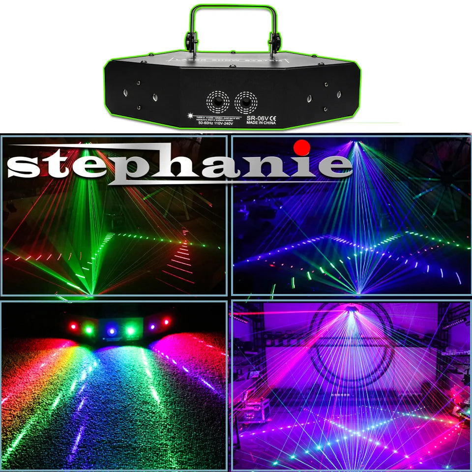 Proyector de luz LED RGB de 6 ojos para escenario, con haz estroboscópico, láser, escáner de líneas, DJ, discoteca, sonido DMX, música, fiesta, efecto de iluminación para bar, karaoke.