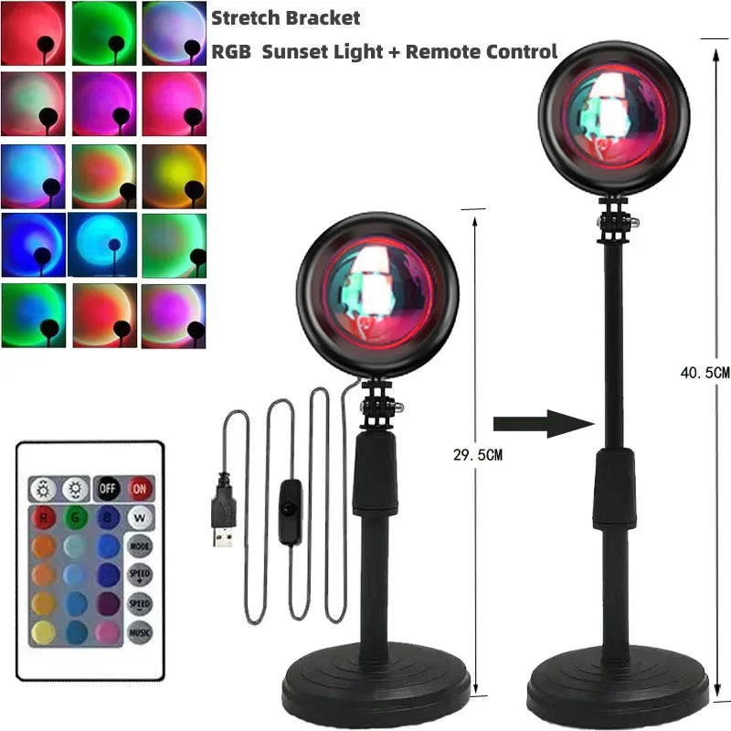 Lámpara de proyector de atardecer con atmósfera de arcoíris, luz nocturna, luz de atardecer para decoración de dormitorio, fondo de pared, lámpara de mesa