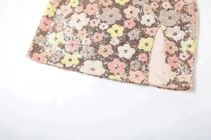 Vestido de fiesta sexy para mujer, estilo discoteca, con lentejuelas florales, tipo pueblo, tirantes finos, mini, primavera/verano 2025, vestido ajustado y entallado.