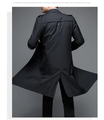 Spring Autumn Streetwear Fashion Trench Coat Men's Designer Overlong British Coats Man's Clothing With Epaulets Men's Jackets