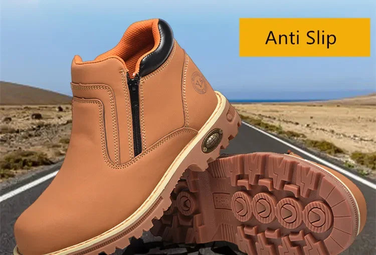 Zapatos de trabajo para hombre 2025, zapatos de seguridad impermeables, botas de cuero anti chispas, zapatos de soldador anti perforaciones y antideslizantes.