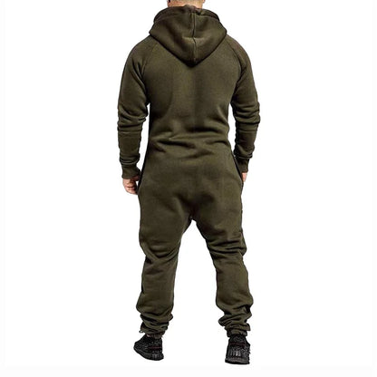 Monos deportivos de hombre con capucha, forro polar, bolsillos, manga larga y cremallera en color de contraste.