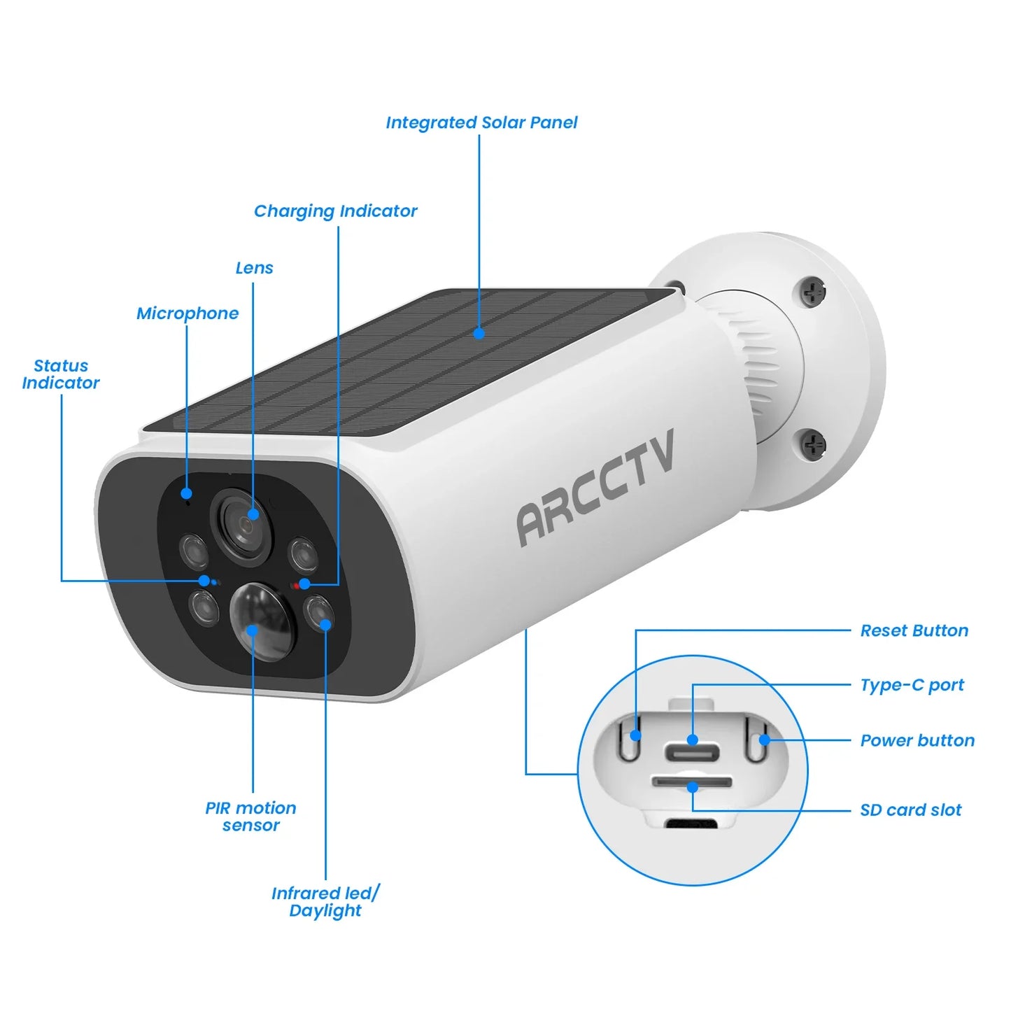 Kit de cámara ARCCTV de 4 MP con batería solar y wifi, sistema de vigilancia y alarma con sirena y detección humanoide, para exteriores.