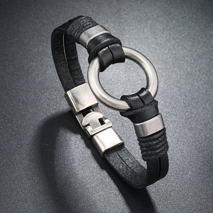 Pulsera de cuero genuino hecha a mano para hombres y mujeres, pulsera sencilla