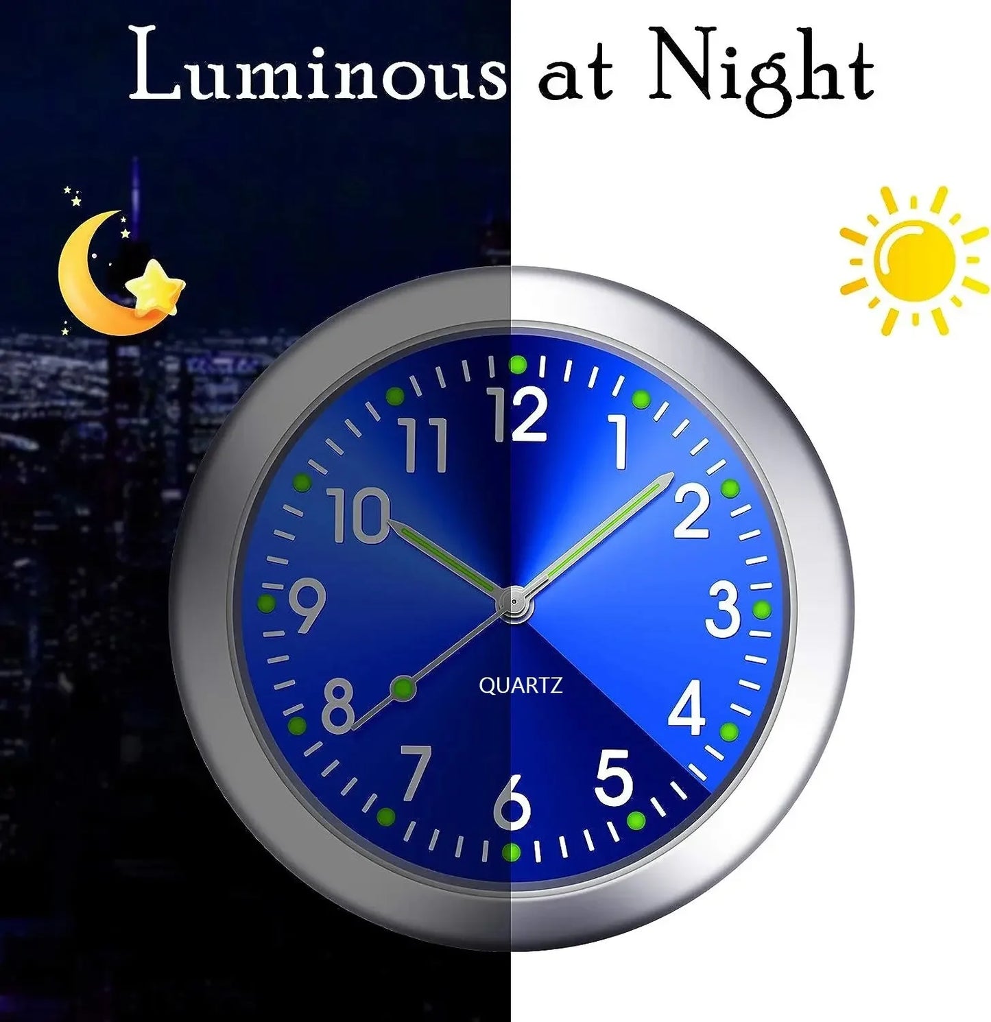 Reloj luminoso para coche, con adhesivo interno para automóviles, mecánico, de cuarzo, con adorno para coche, mini reloj digital de 40 mm.