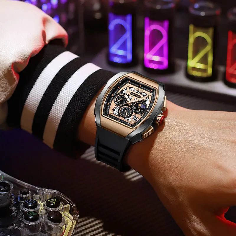 Reloj de moda marca Foxbox para hombre, de lujo, deportivo, de silicona, de cuarzo, resistente al agua, cronógrafo, de pulsera