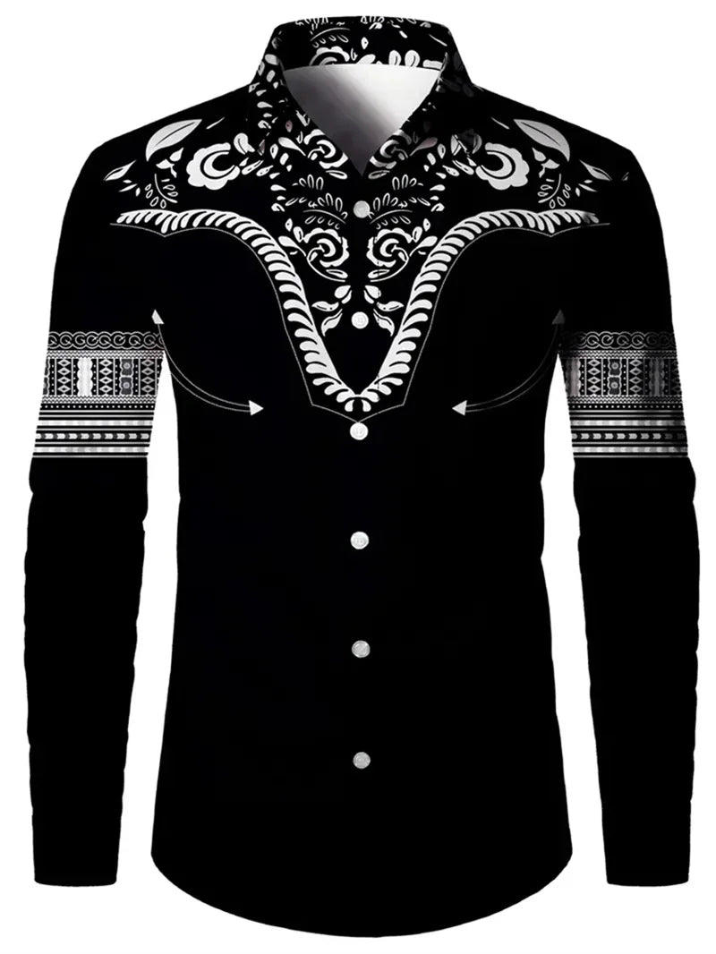 2025 men's long sleeved shirt printed shirt fashionable new style casual high-quality elegant men's top clothing