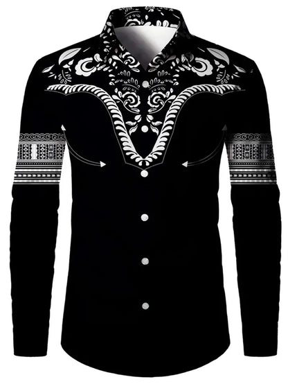 2025 men's long sleeved shirt printed shirt fashionable new style casual high-quality elegant men's top clothing