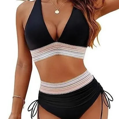 Traje de baño de bikini sexy de color sólido, ajustado, multicolor, separado, color puro, con borde cruzado, recién llegado, conjunto de tankini para mujer