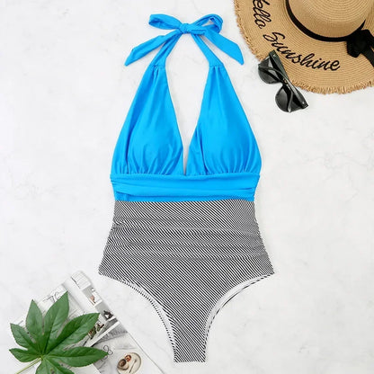 Traje de baño enterizo estampado de moda para mujer, bikini sexy, ropa de playa para damas, traje de baño con espalda descubierta y cordones.